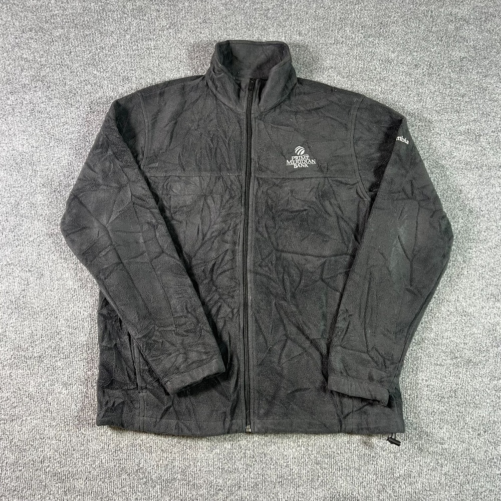 Columbia Jacket Mens Large Black Fleece Embroidered Logo Full Zip Hiking Outdoor